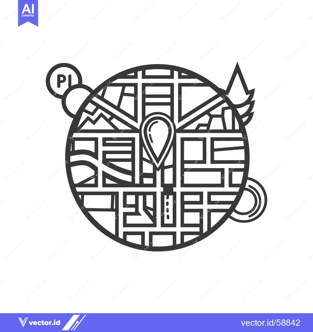 Premium Vector dari A circular black and white map with a location marker