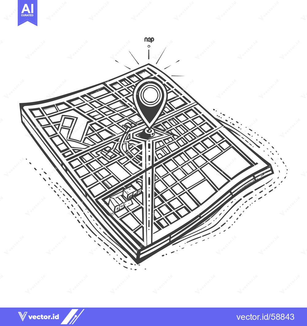 Premium Vector dari A drawn map with a location pointer indicating a destination