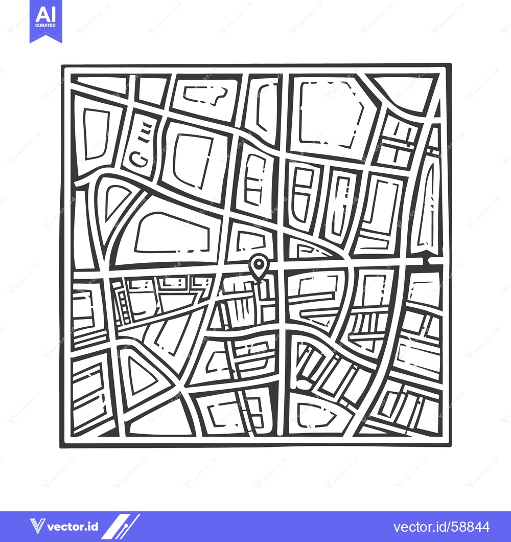 Premium Vector dari A square black and white illustration of a city map