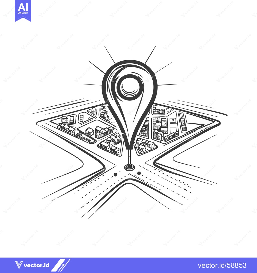 Premium Vector dari A drawn map depicts location with a significant location marker