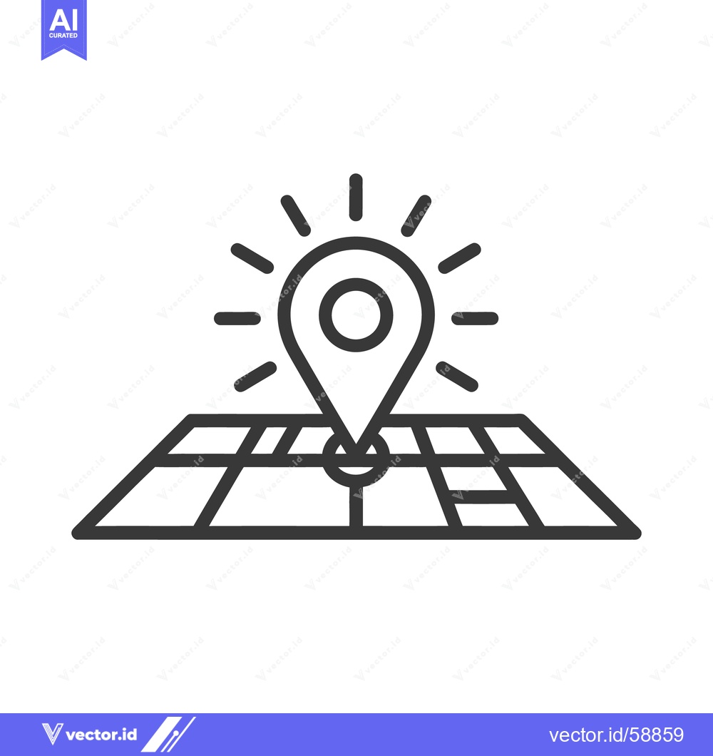 Premium Vector dari An Illustrated Map Pin Marking a Specific Location with Rays