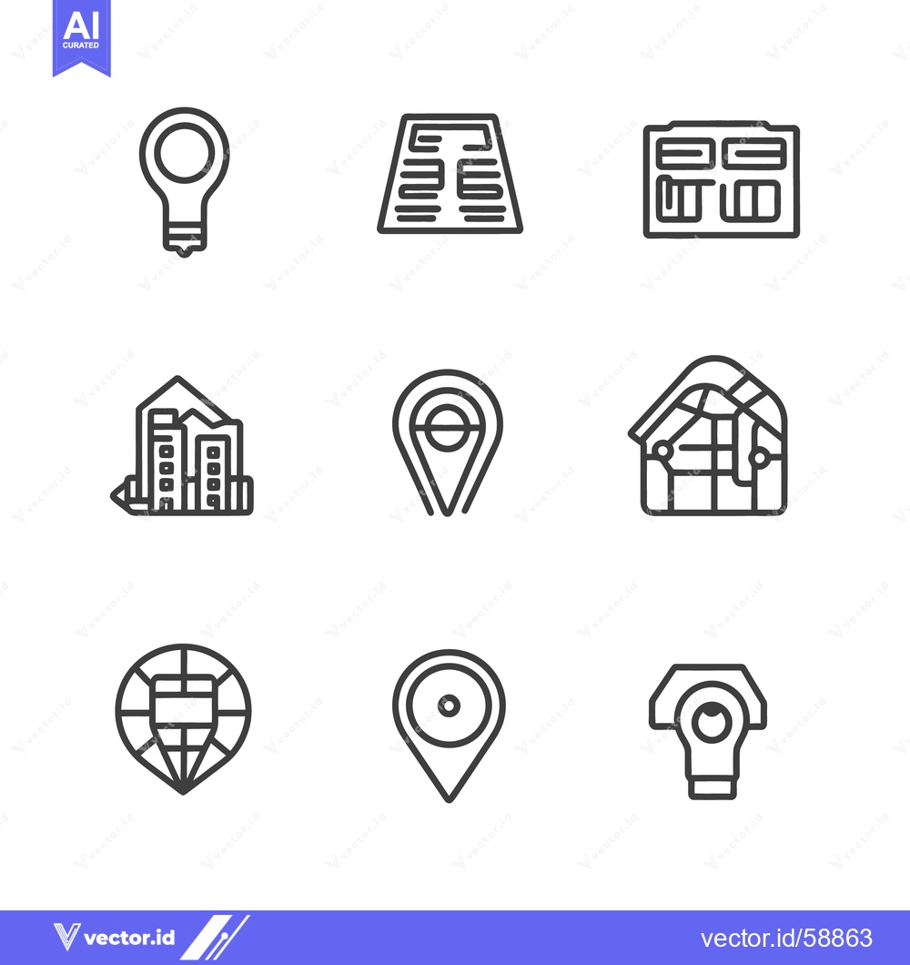 Premium Vector dari Several geometric icons displaying location based map and building con