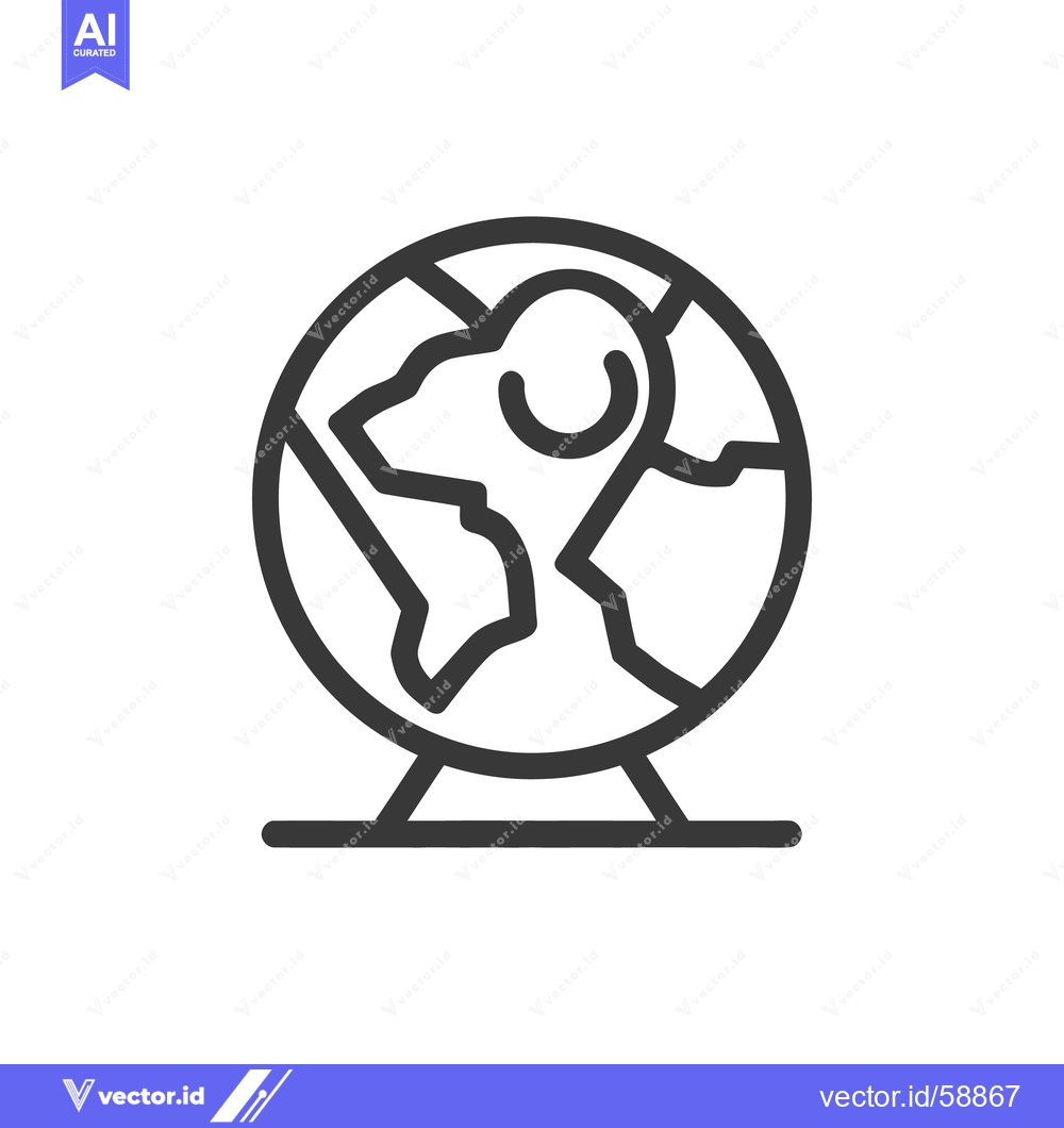 Premium Vector of Minimalist Earth Globe Icon: Stylized World Map on Stand, Dark Outline