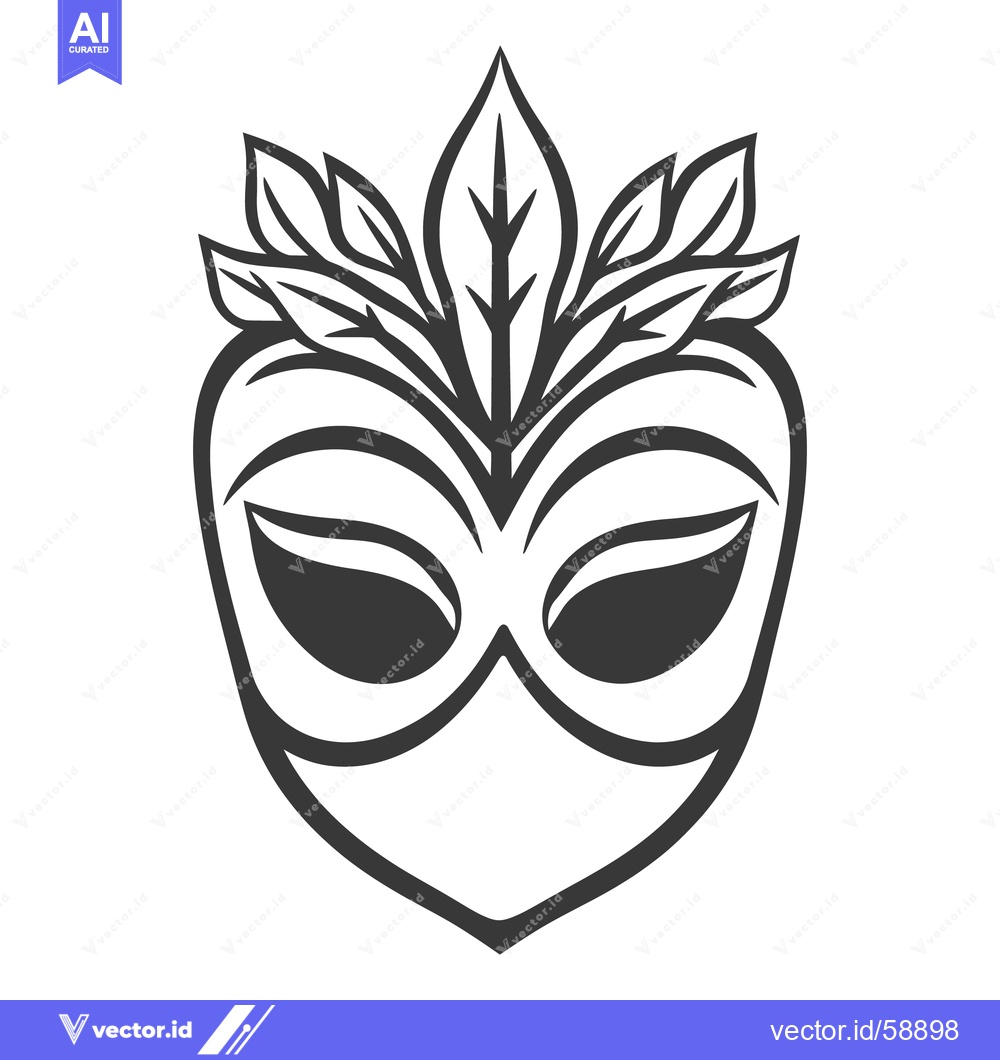 Premium Vector of The symmetrical face mask featuring leafy elements and a decorative de