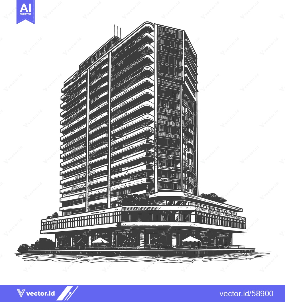 Premium Vector of A tall modern building with numerous balconies and several floors