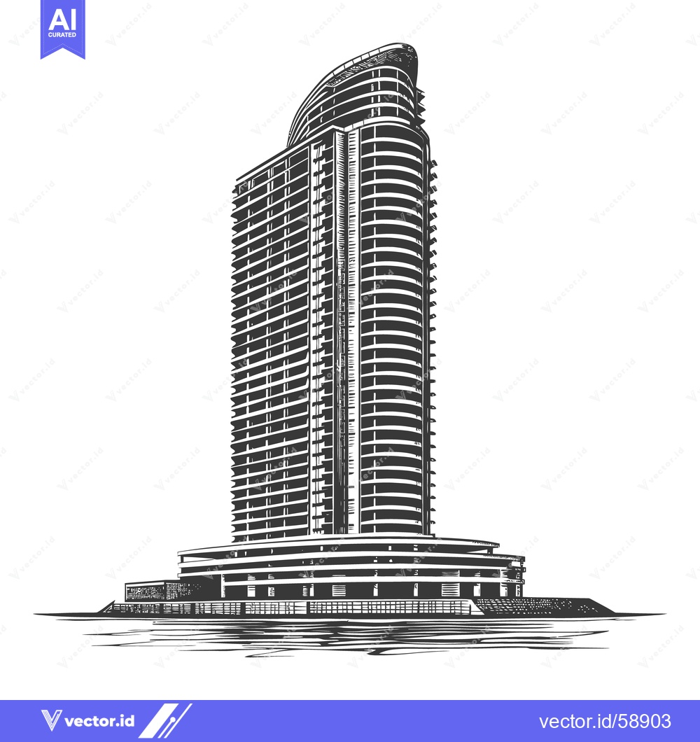 Premium Vector of A modern tall residential building design in monochrome illustration