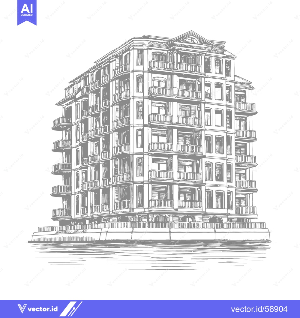 Premium Vector dari Detailed sketch depiction of a multi story apartment building