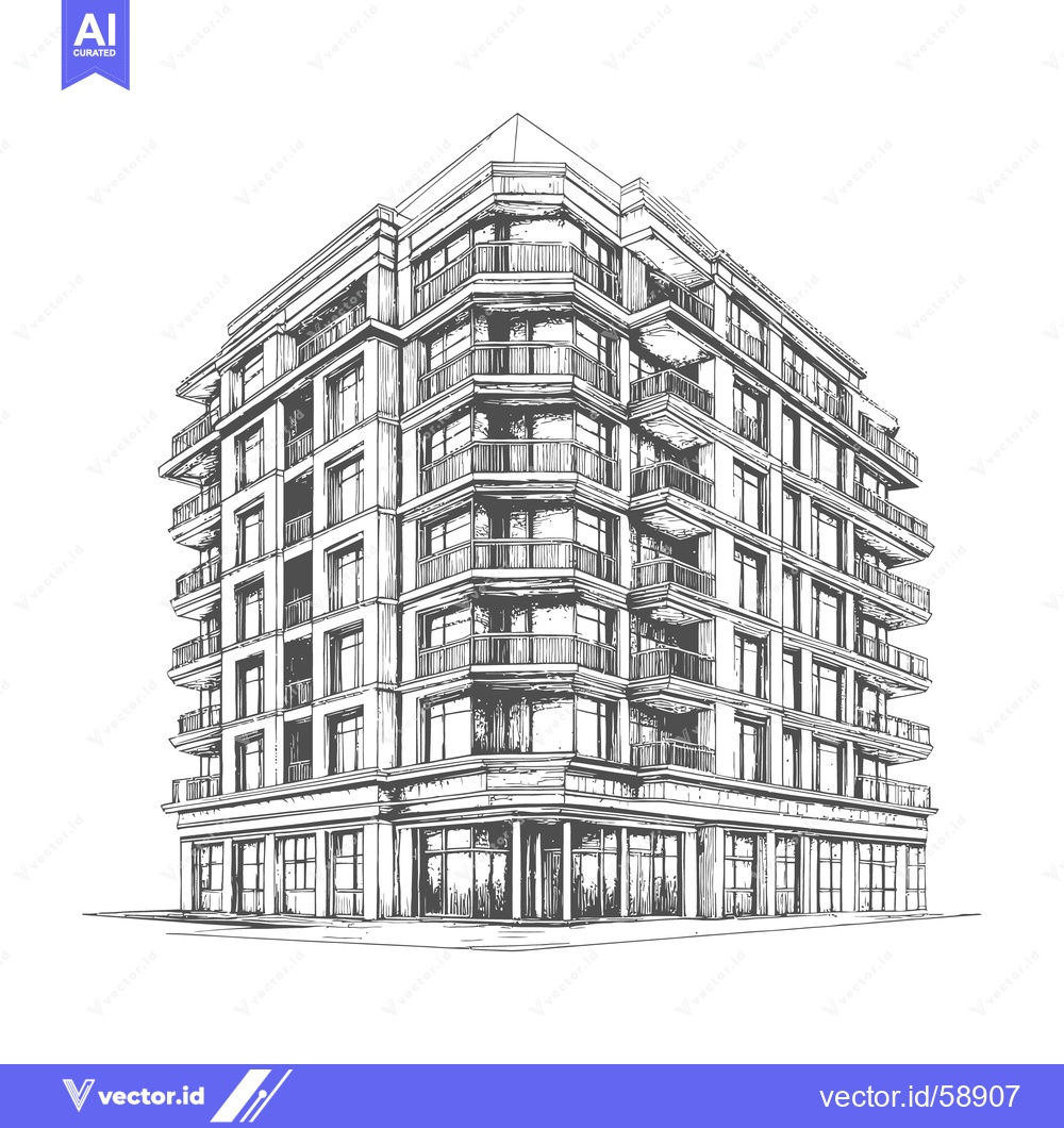 Premium Vector of An architectural illustration depicting a large multi story residentia