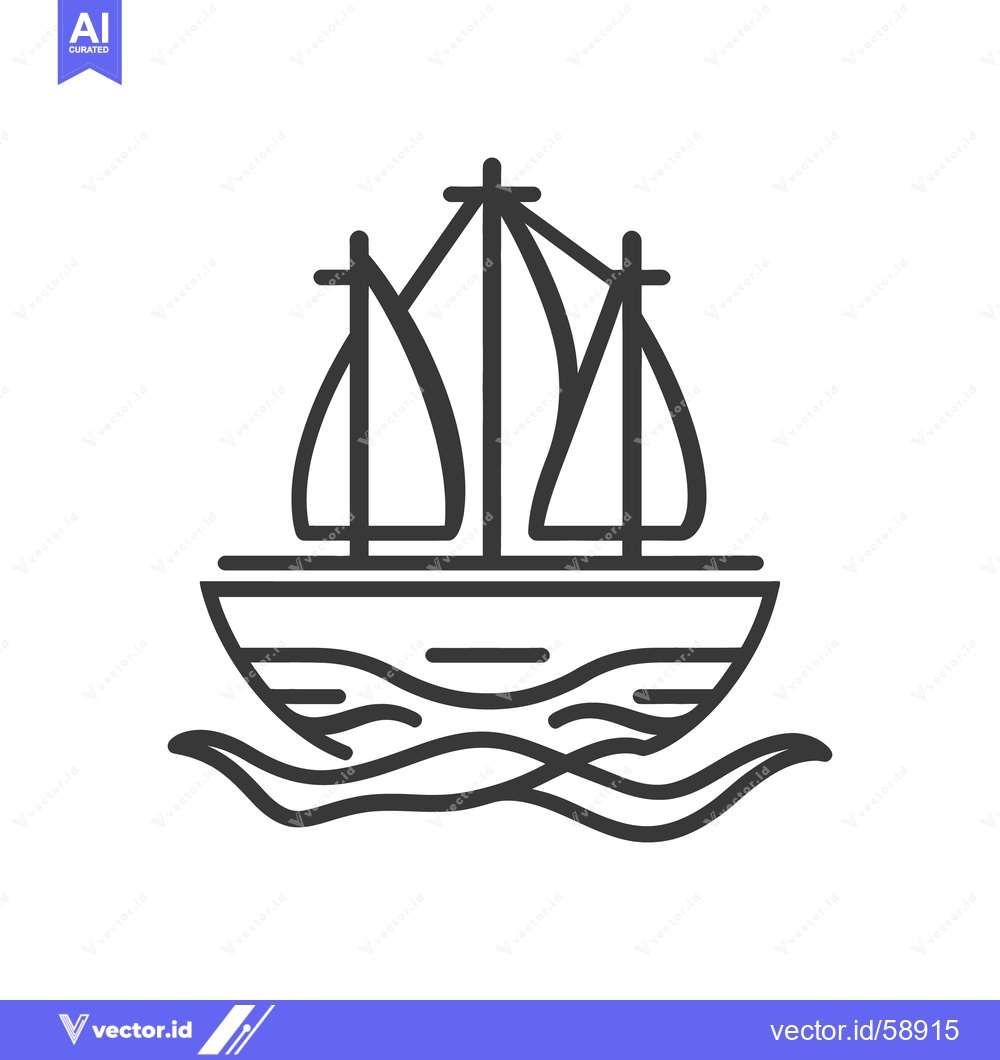 Premium Vector of A simple line drawing depicting a sailboat on wavy water