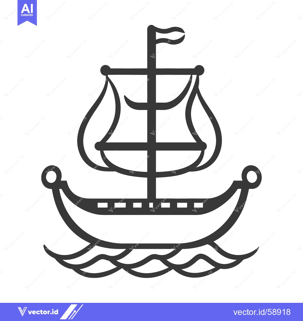 Premium Vector dari A simple vector illustration depicts a sailing ship on ocean waves