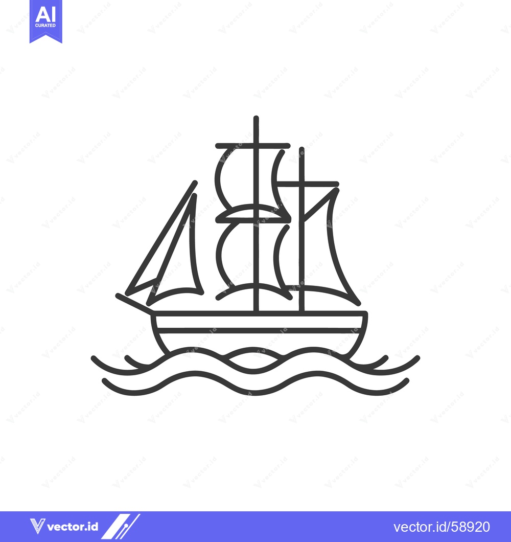 Premium Vector dari A simple line drawing of a sailing ship on wavy water