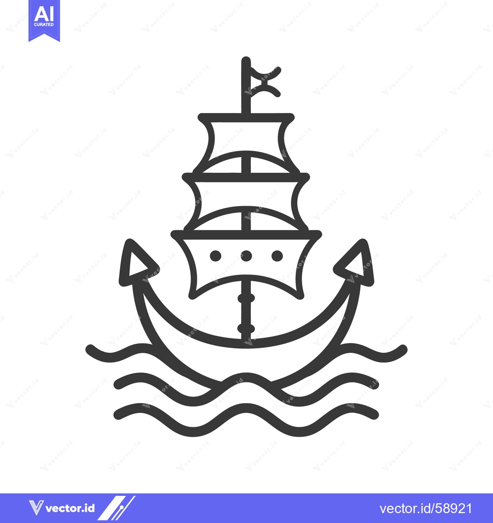 Premium Vector of A minimalist illustration depicting a ship and an anchor on waves