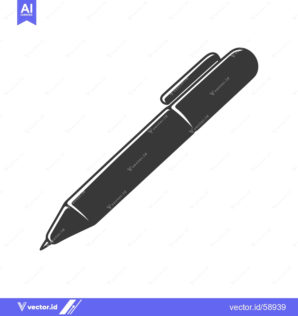 Premium Vector dari A detailed illustration depicting a single black ballpoint pen on a wh