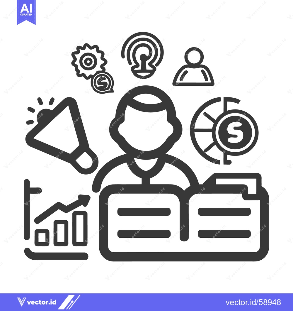 Premium Vector of A business person surrounded by icons of ideas and analytics