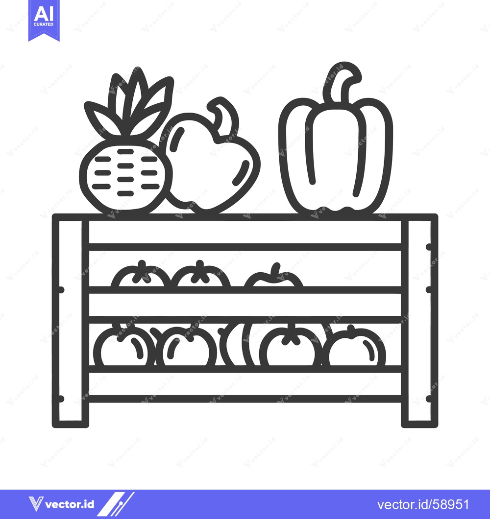 Premium Vector dari A wooden produce display shelf filled with fresh fruits and vegetables