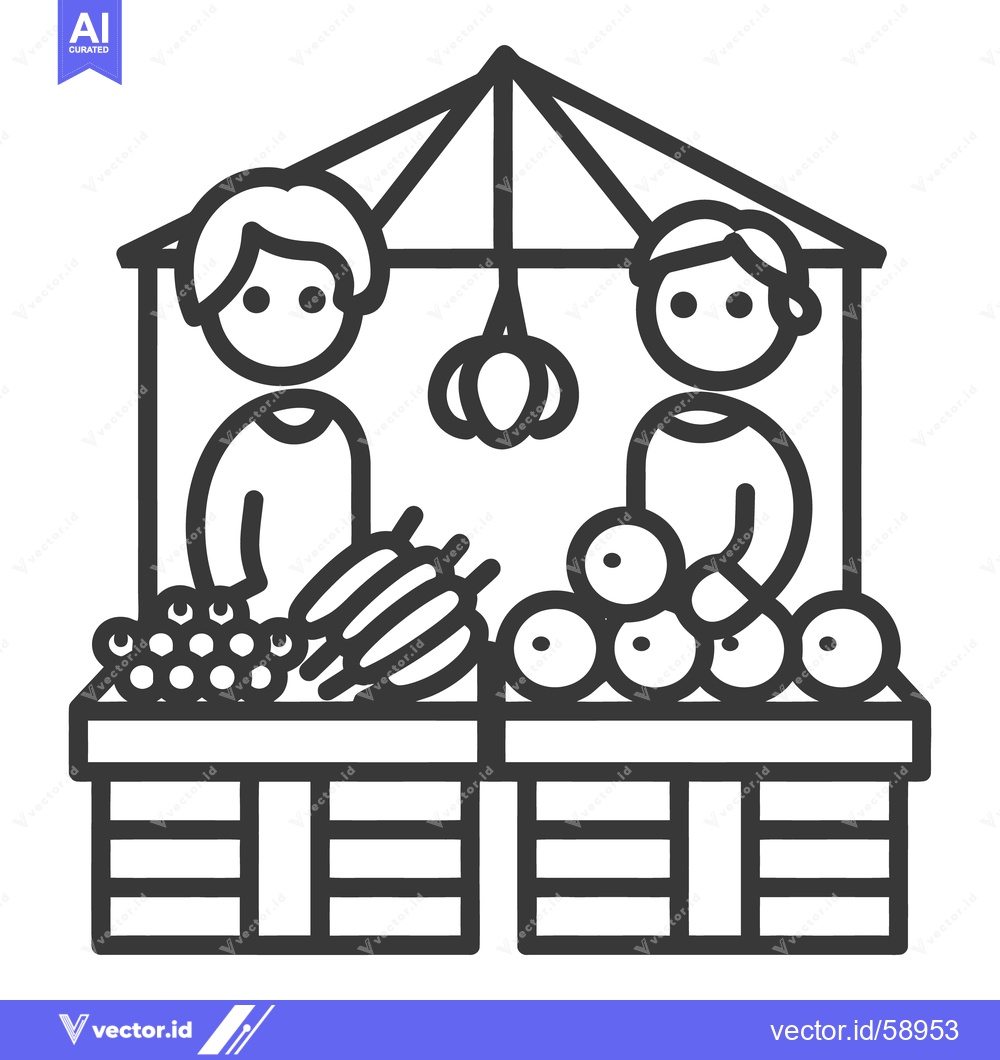 Premium Vector of Two market vendors are selling fresh produce from their open stalls
