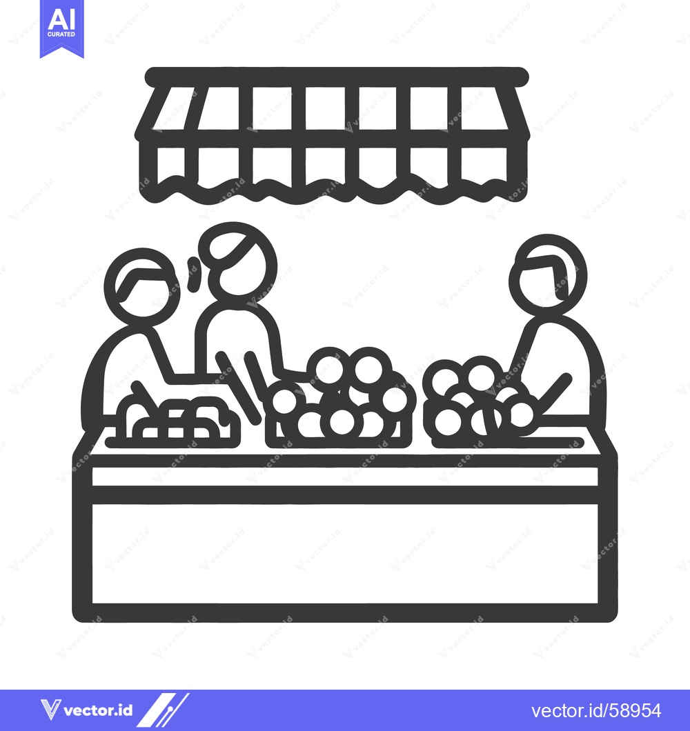 Premium Vector of People are buying goods from a market stall under an awning