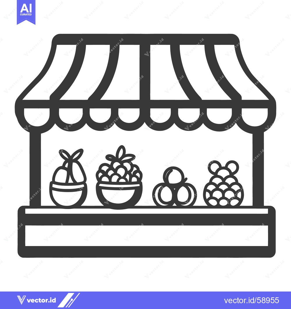 Premium Vector of Illustration depicting a farmers market stall displaying fresh produce