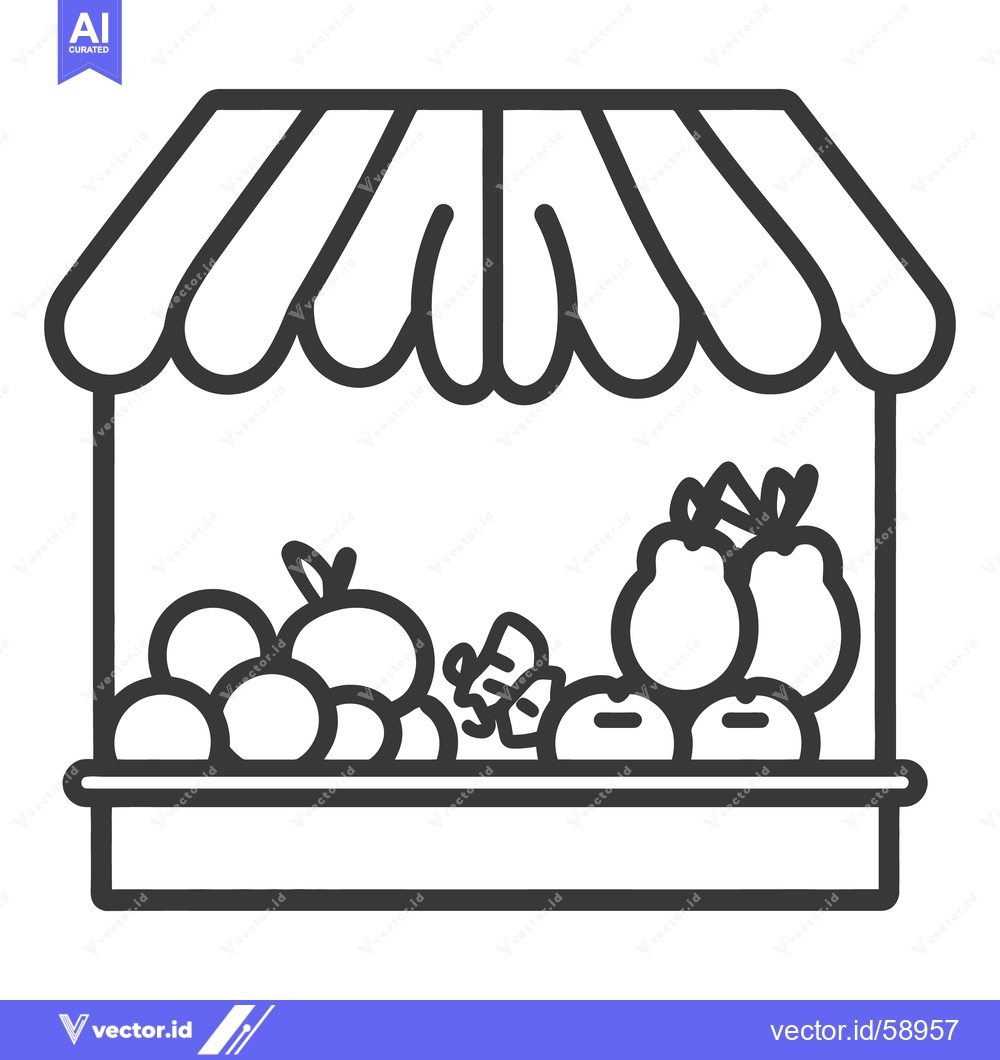 Premium Vector of A line drawing of a fruit stall with various produce