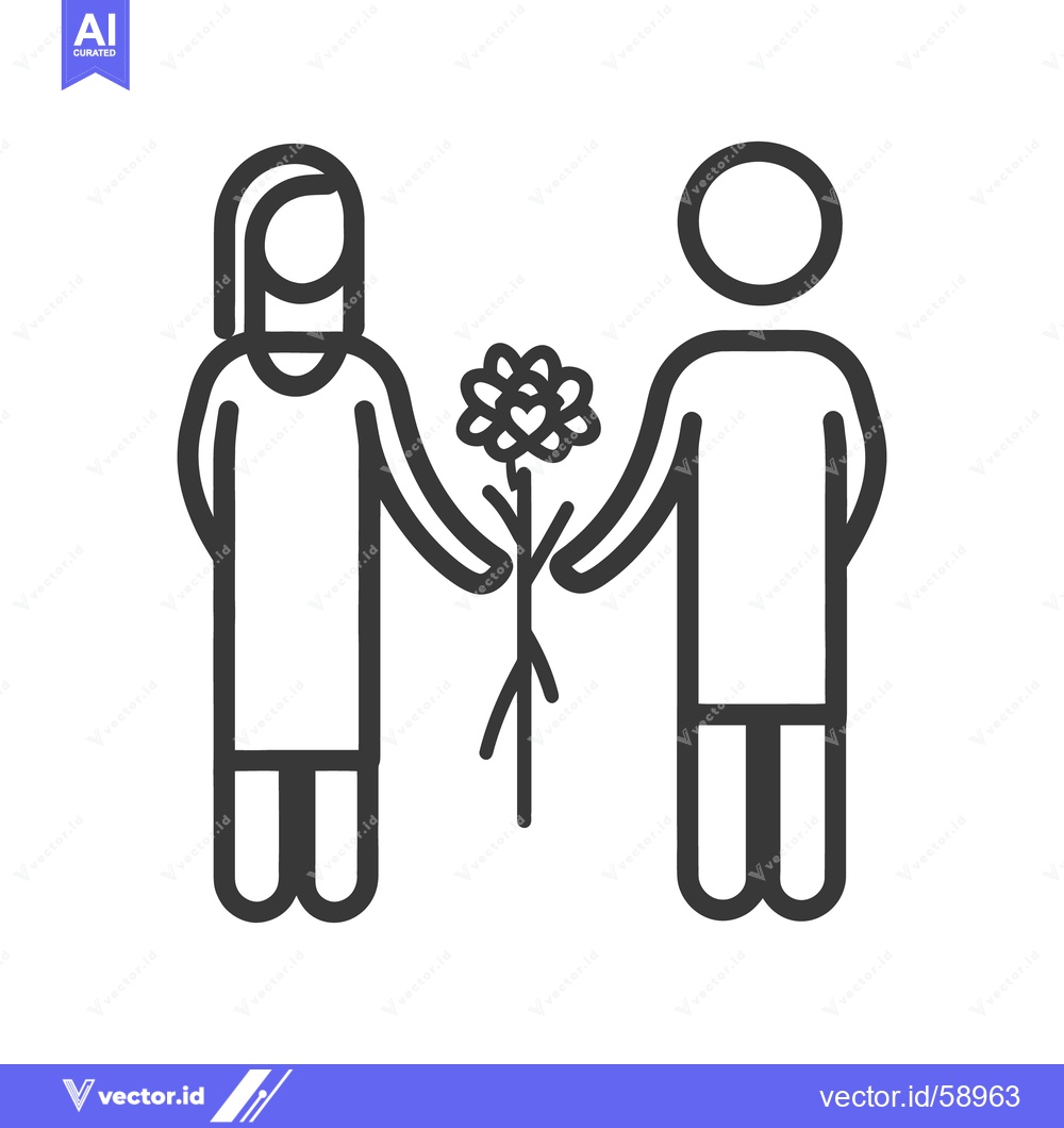 Premium Vector dari Two people share a flower offering in a simple line drawing