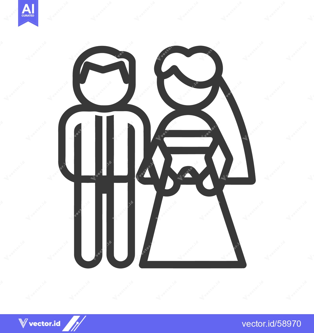 Premium Vector dari A wedding couple stands together drawn with simple linear elements