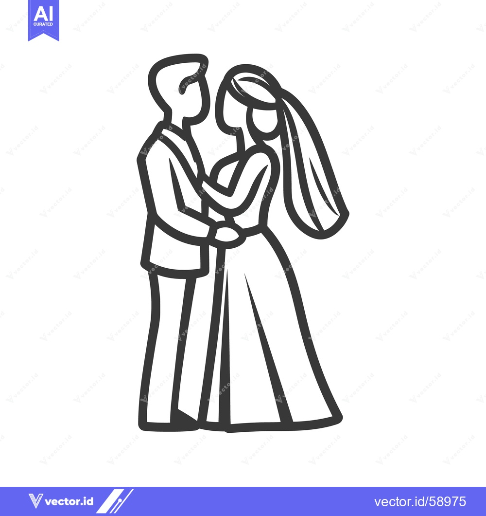 Premium Vector dari A newly wedded couple is standing close in embrace of love