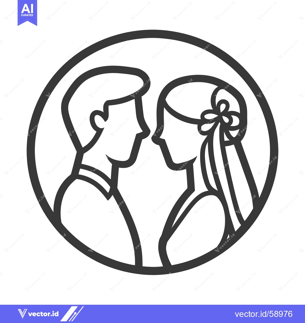 Premium Vector of The silhouetted bride and groom appear in a circular frame