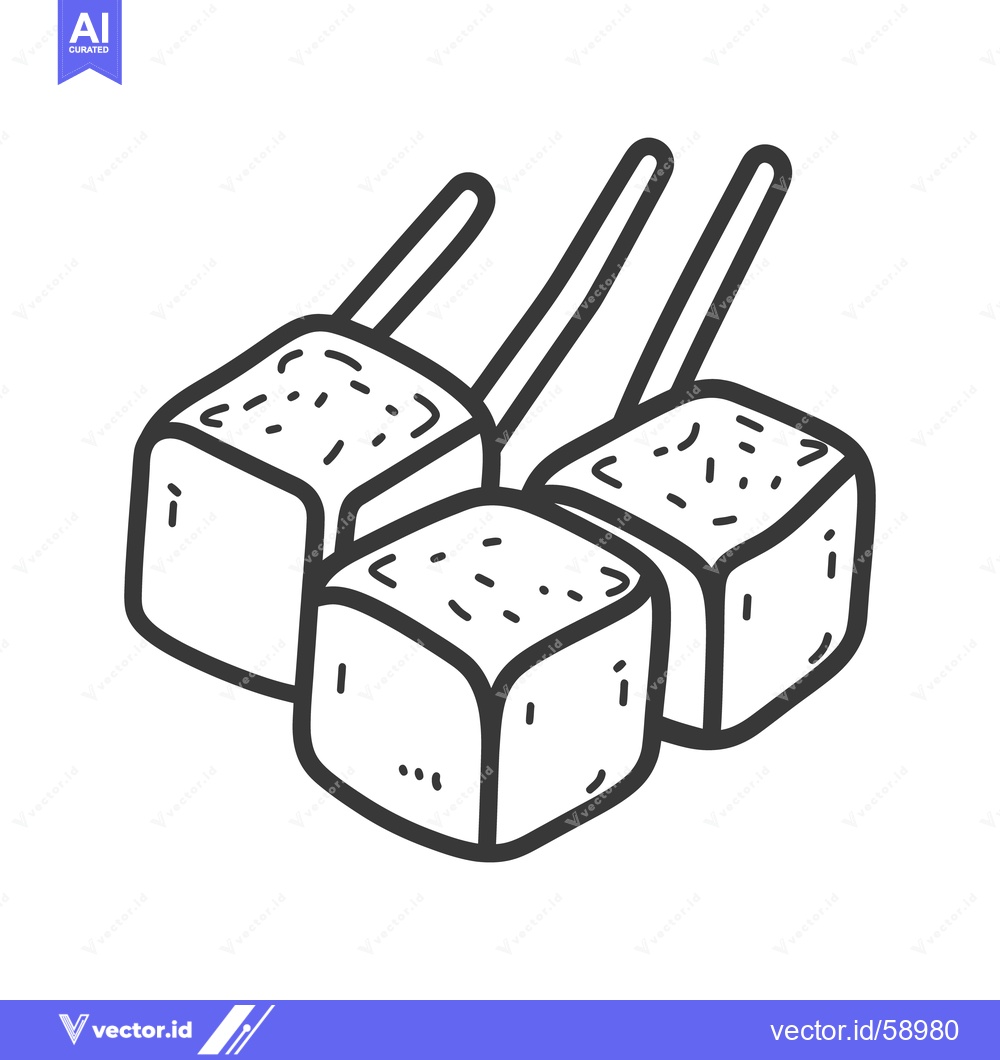 Premium Vector dari Three square cubes each skewered with small wooden sticks