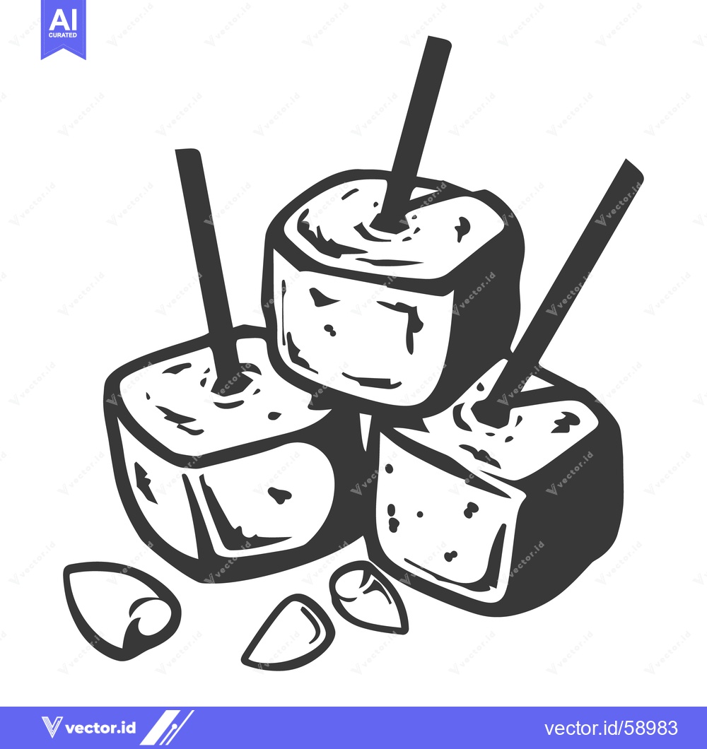 Premium Vector dari Stacked cubes of confectionery sweets on skewers with nuts