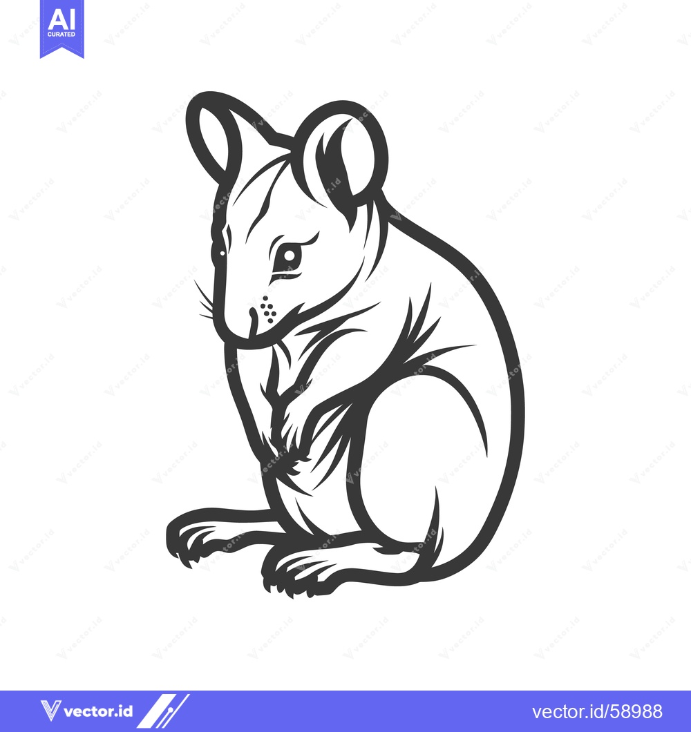Premium Vector dari A black and white illustration of a small seated rodent