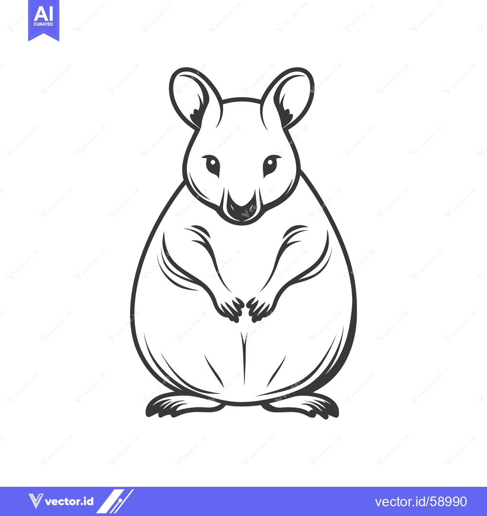 Premium Vector dari A black and white illustration depicts an adorable quokka creature