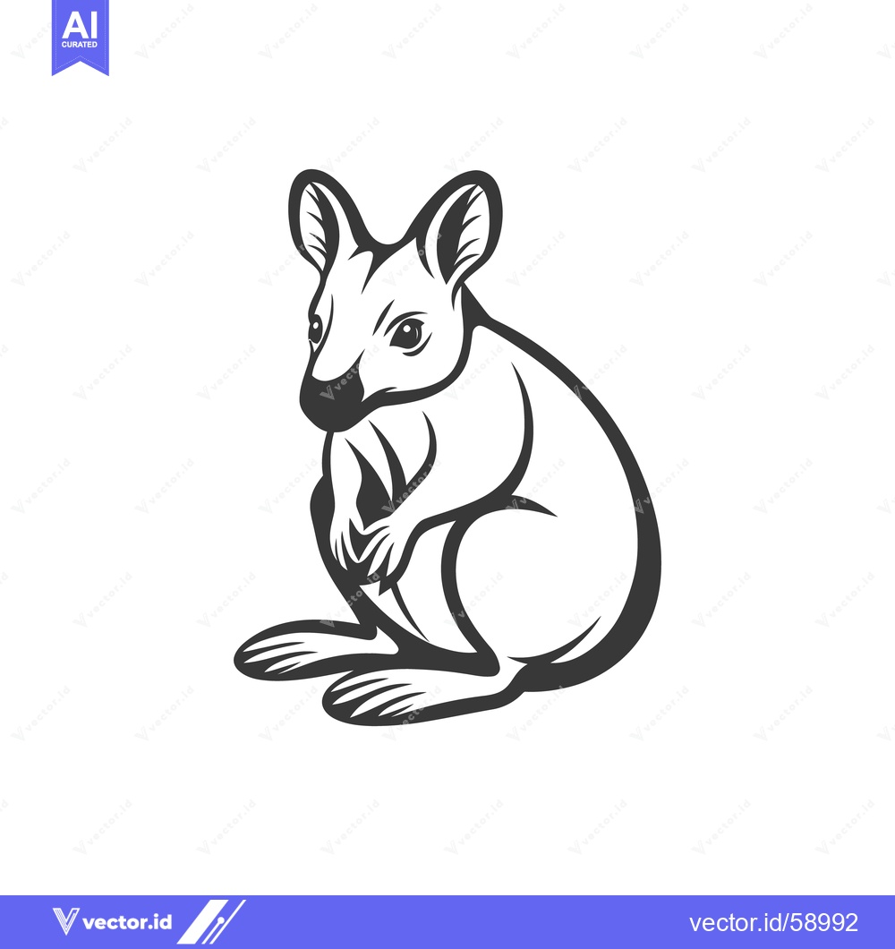 Premium Vector dari An illustration depicts a sitting wallaby creature in silhouette style