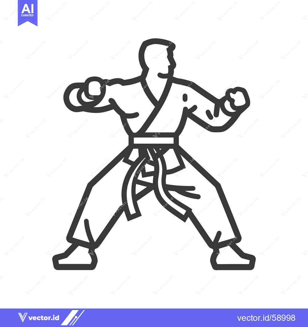 Premium Vector dari An outlined person in martial arts uniform takes a fighting stance