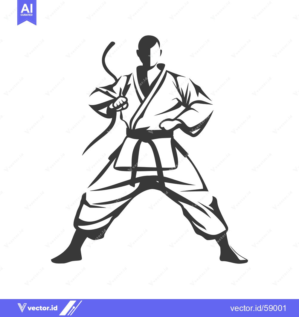 Premium Vector of A monochrome silhouette of a martial artist in fighting stance
