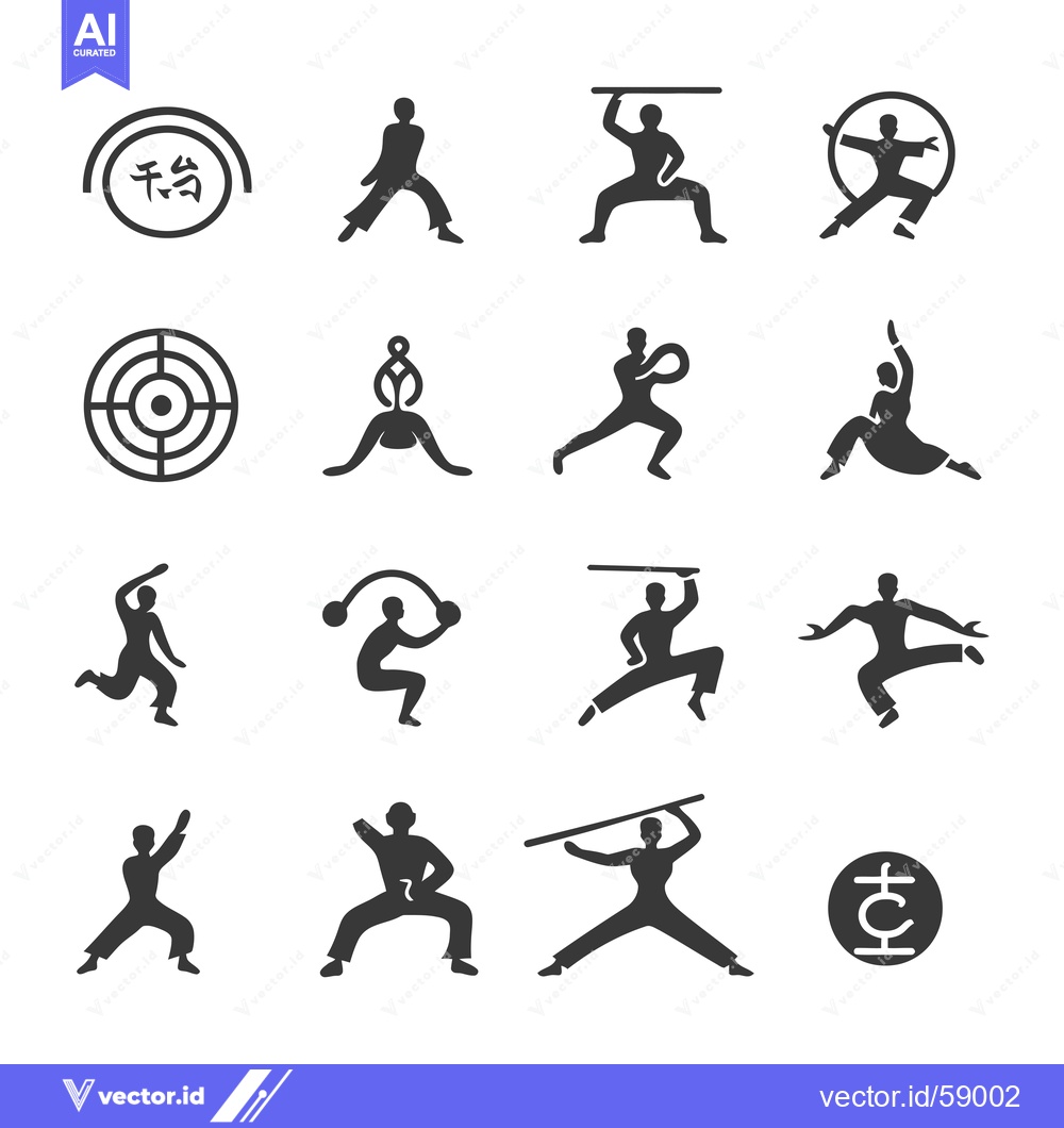 Premium Vector dari Martial Arts Silhouettes and Symbols with Japanese Kanji