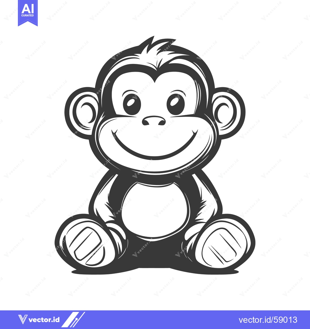 Premium Vector dari Smiling cartoon monkey sitting with its hands and feet out