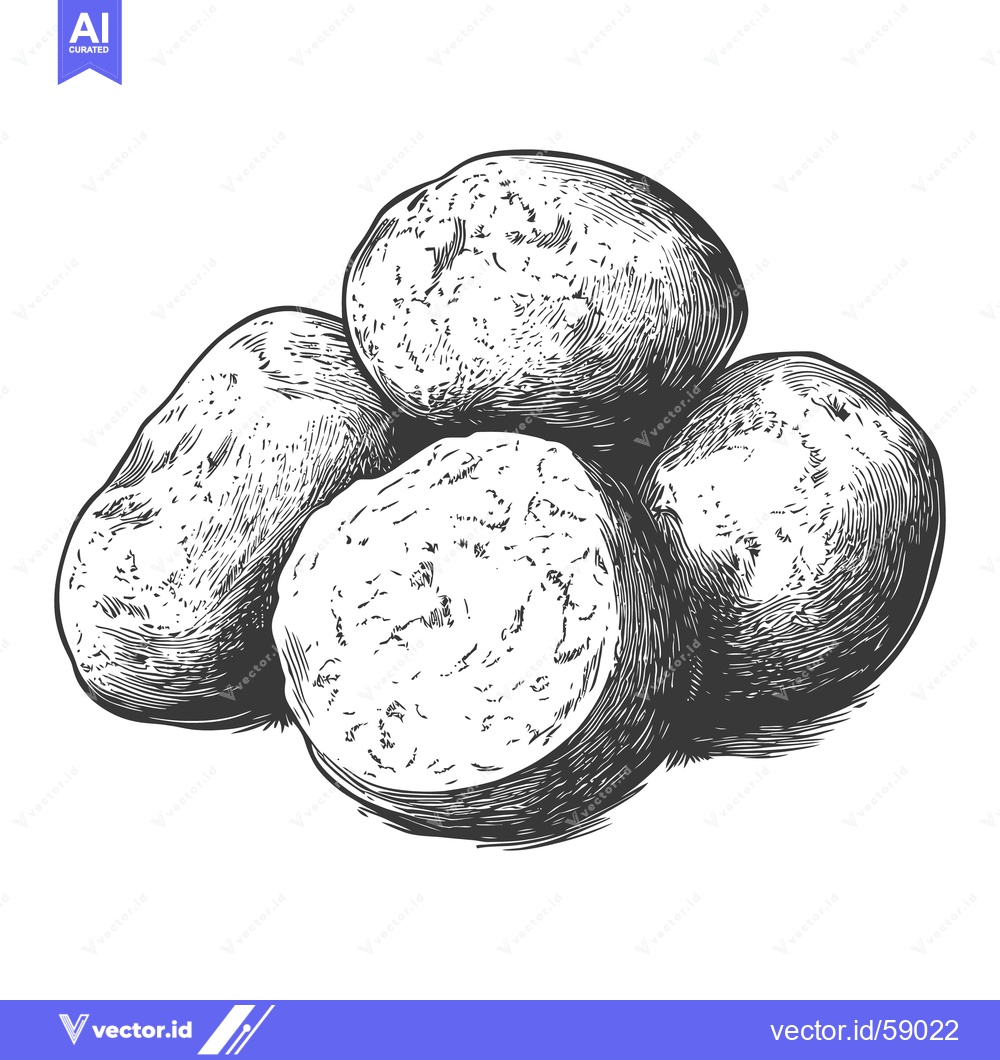 Premium Vector dari Four potatoes shown in a detailed black and white illustration