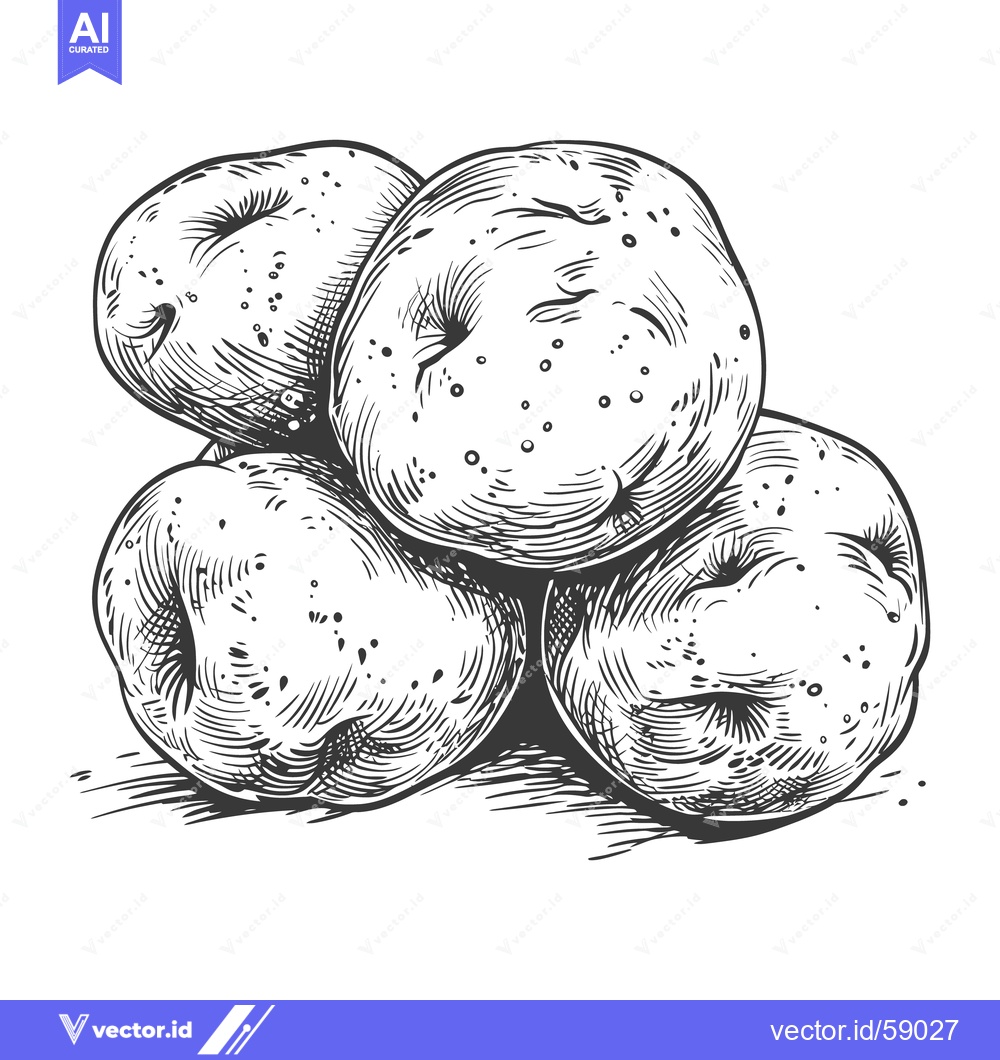 Premium Vector dari A monochrome drawing depicts four fresh potato tubers together
