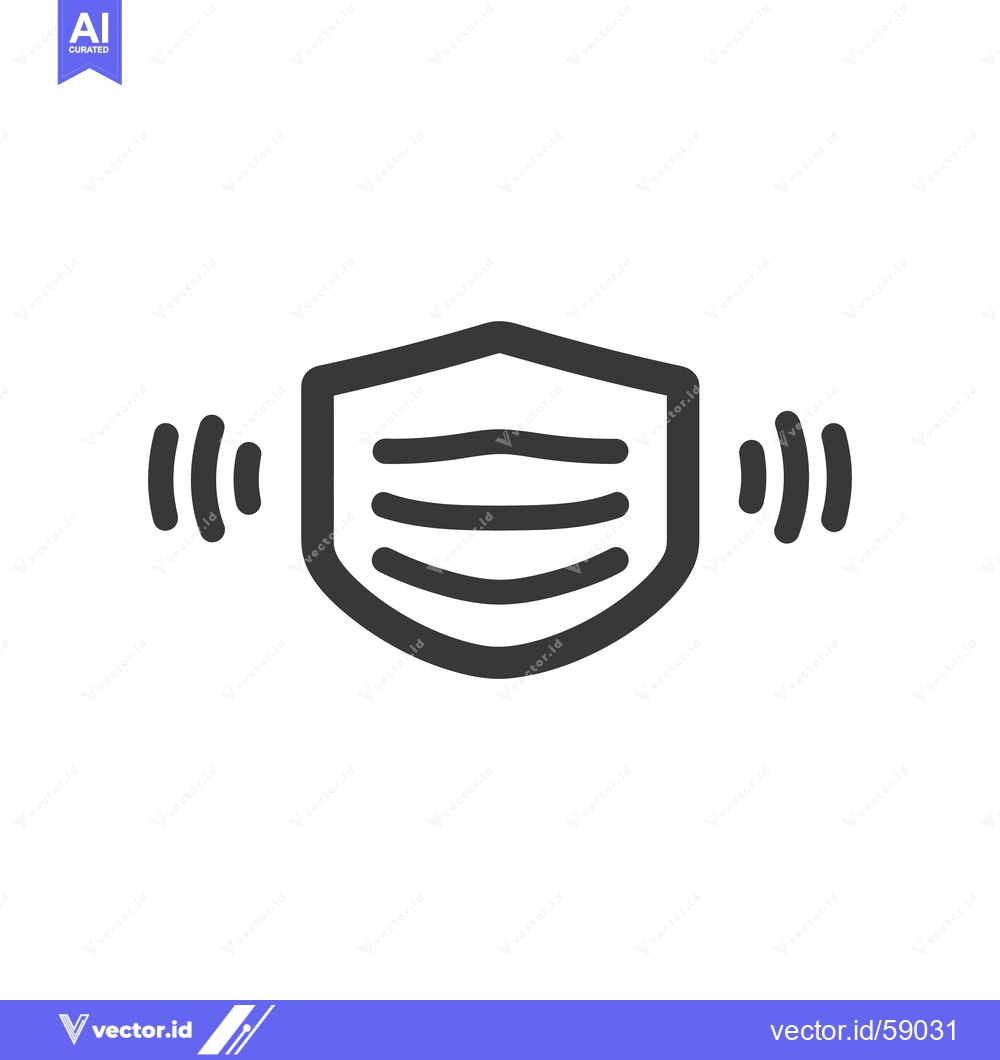 Premium Vector of Stylized Face Mask Icon with Shield Shape and Sound Waves, Dark Gray o