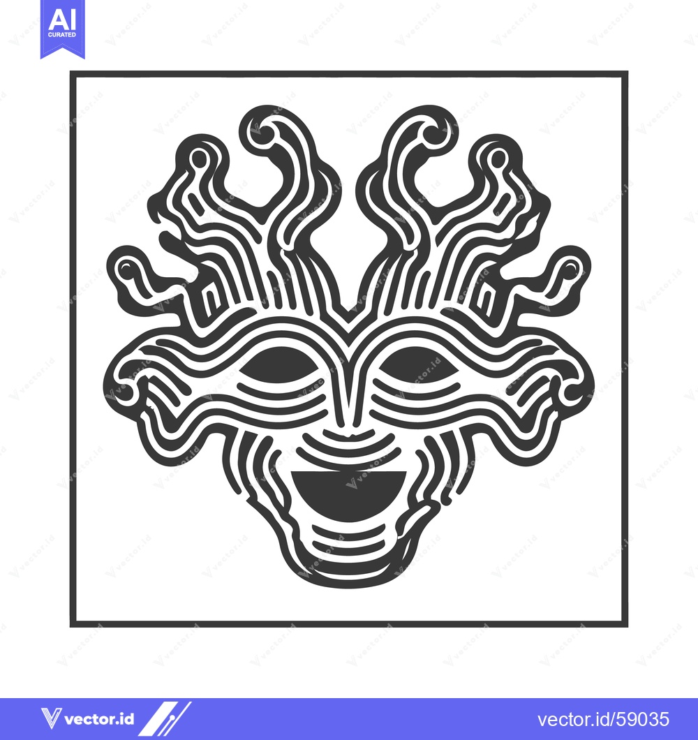 Premium Vector of Abstract Mask Illustration: Symmetrical, Stylized Face with Intricate
