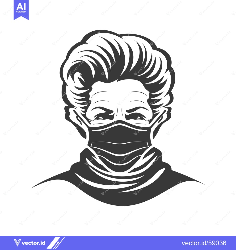 Premium Vector of Masked Woman with Stylish Hair and Neck Scarf