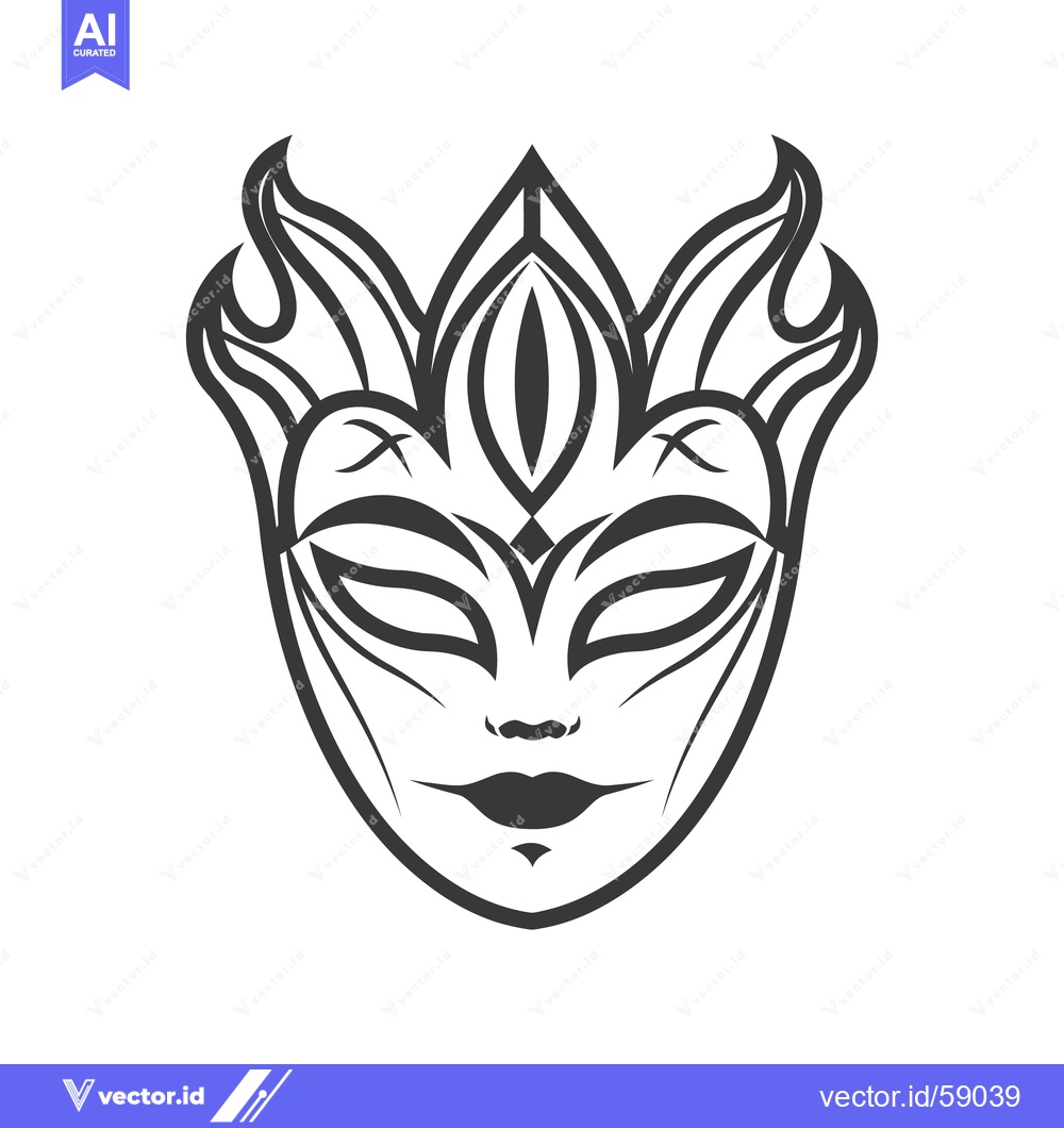 Premium Vector of A stylized symmetrical illustration presents a decorative mask design