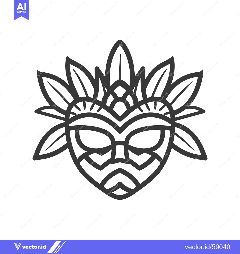 Premium Vector of A decorative stylized mask with ornamental leaves in a simple design