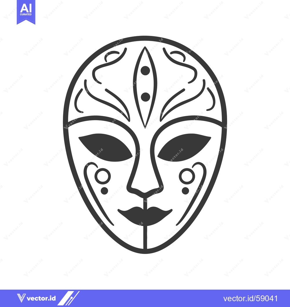 Premium Vector of An ornate symmetrical face mask with decorative designs in black