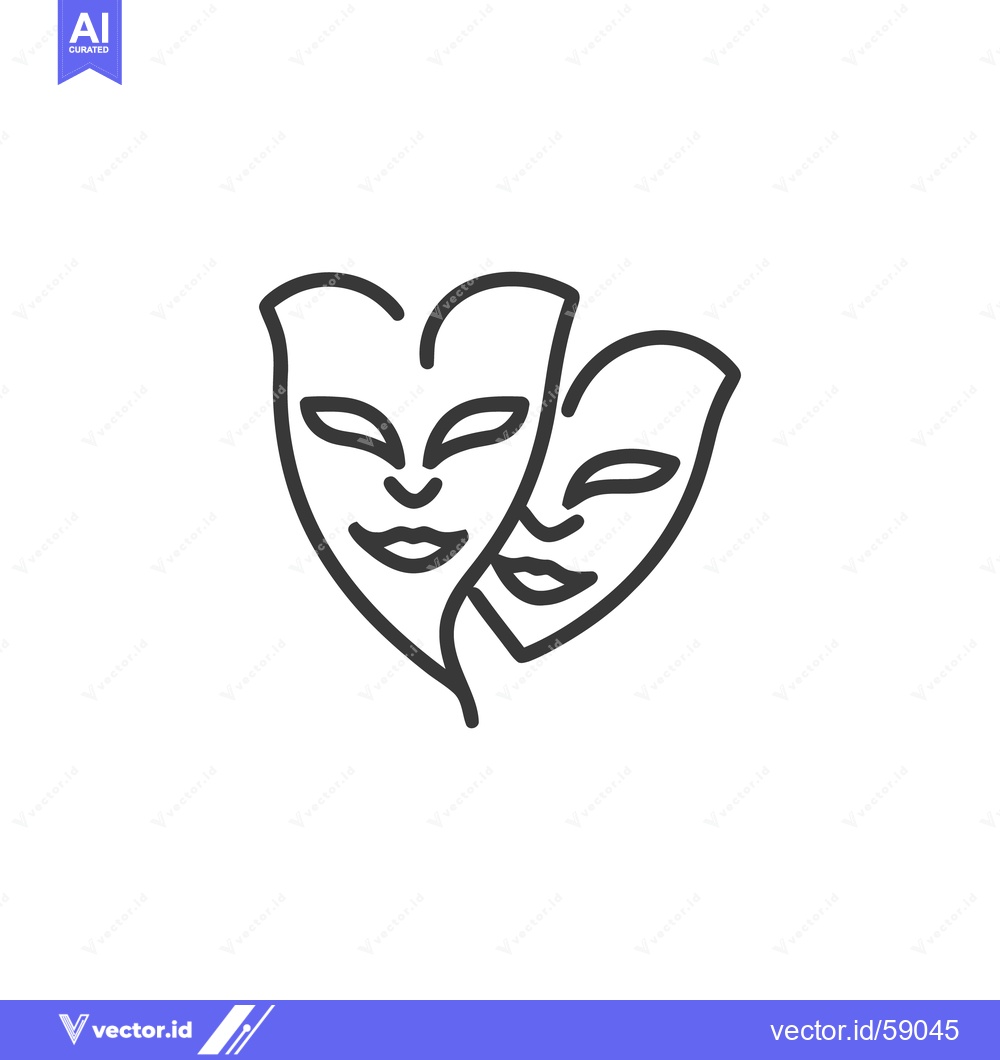 Premium Vector of Minimalist Theater Masks: Tragedy and Comedy Line Art Icon