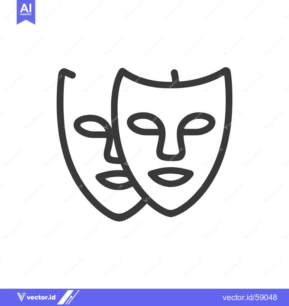 Premium Vector dari Minimalist Theater Masks Icon: Comedy and Tragedy Symbol in Black Outl