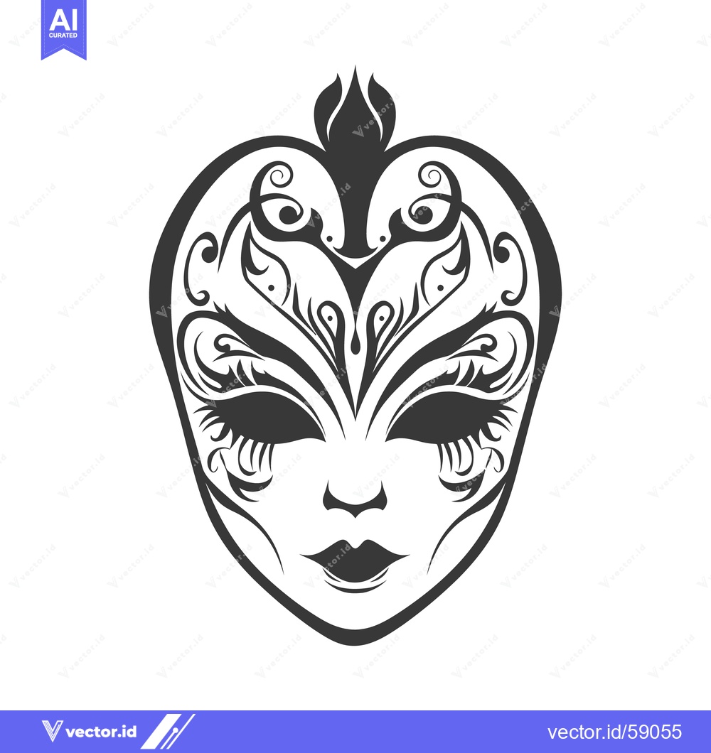 Premium Vector dari A detailed and ornate artistic mask appears centered on white backgrou