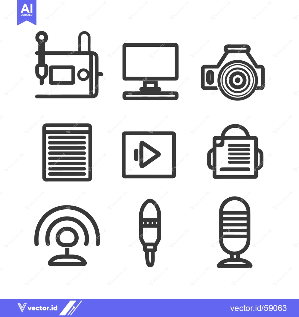 Premium Vector dari Simple vector line art illustrations featuring recording and media too