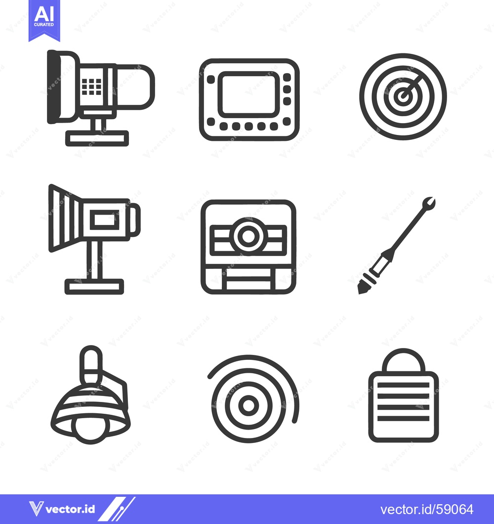 Premium Vector of Nine Simple Outlined Icons Depicting Technology and Equipment