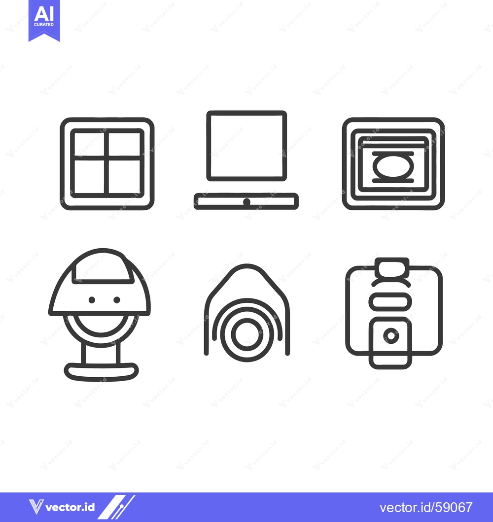 Premium Vector dari Six simple outlined technological and electronic device icons arranged